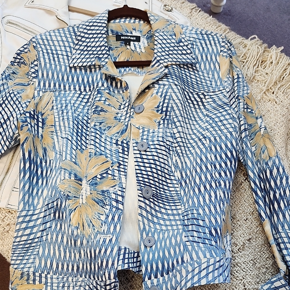 Women's Tropical Print Jean Jacket & White Denim Jacket Bundle (Size 8)